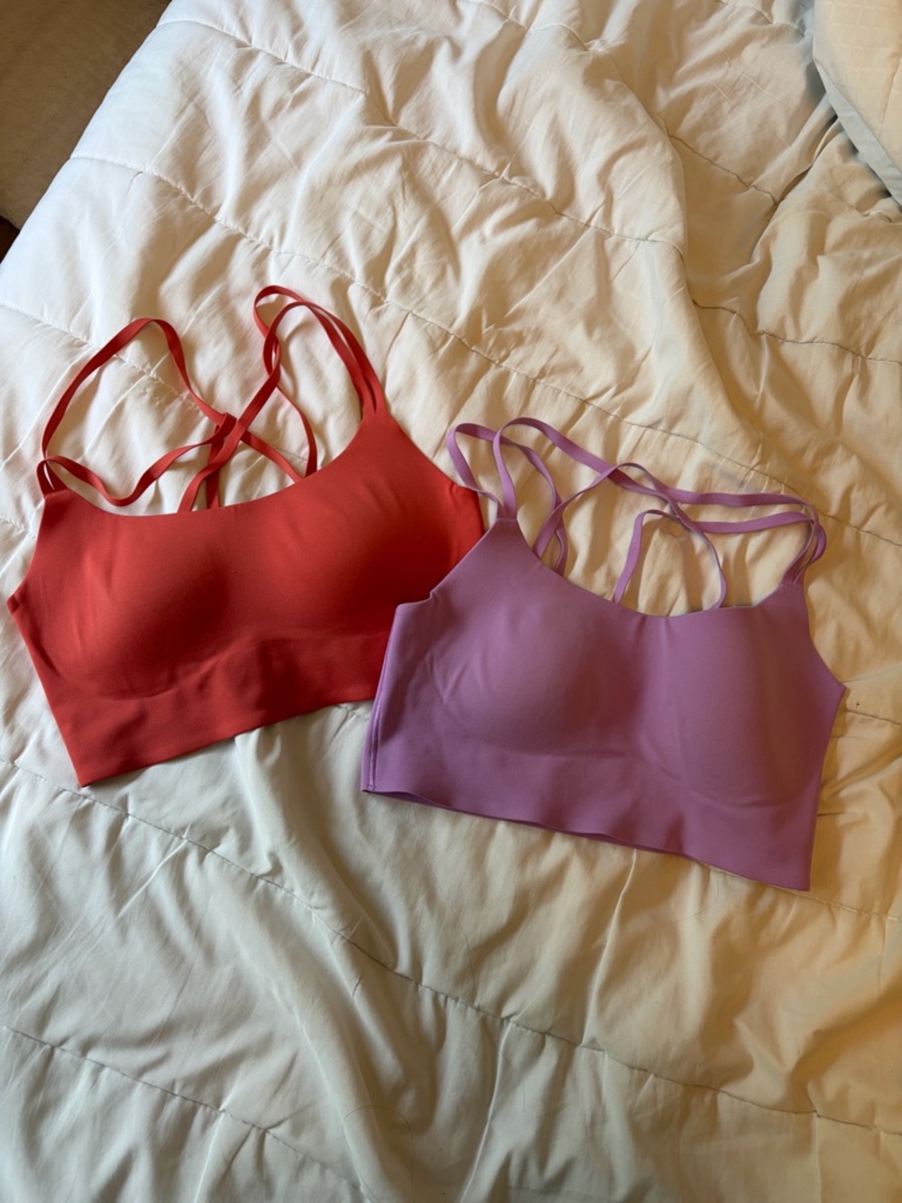 x2 aerie Strappy Seamless Sports Bralettes - Red & Lavender